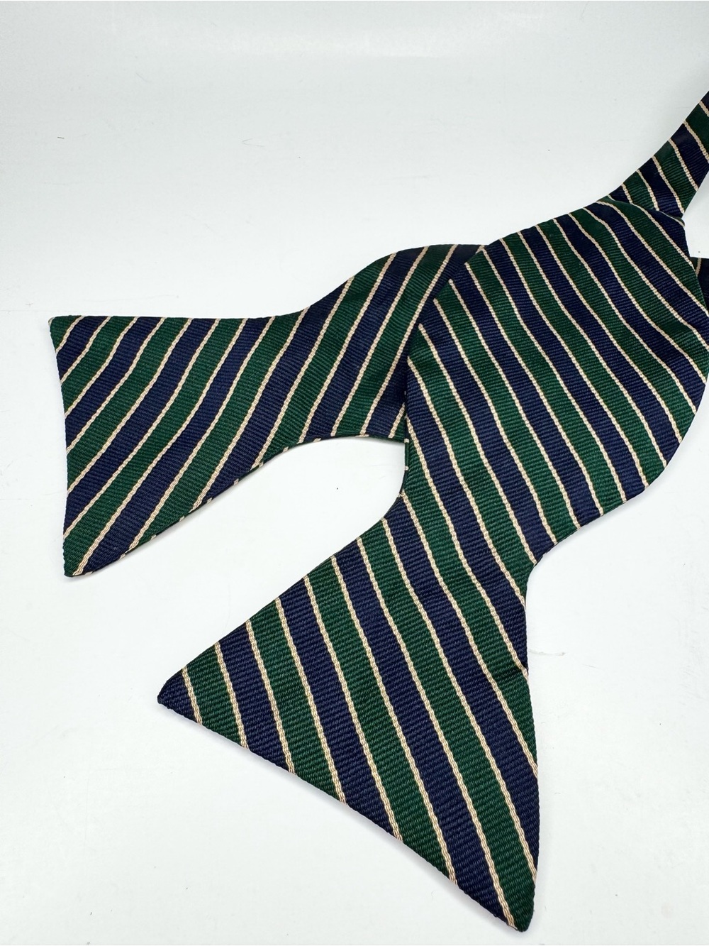 Brooks Brothers Makers Striped Bow Tie England All Silk Blue Green Self Tie